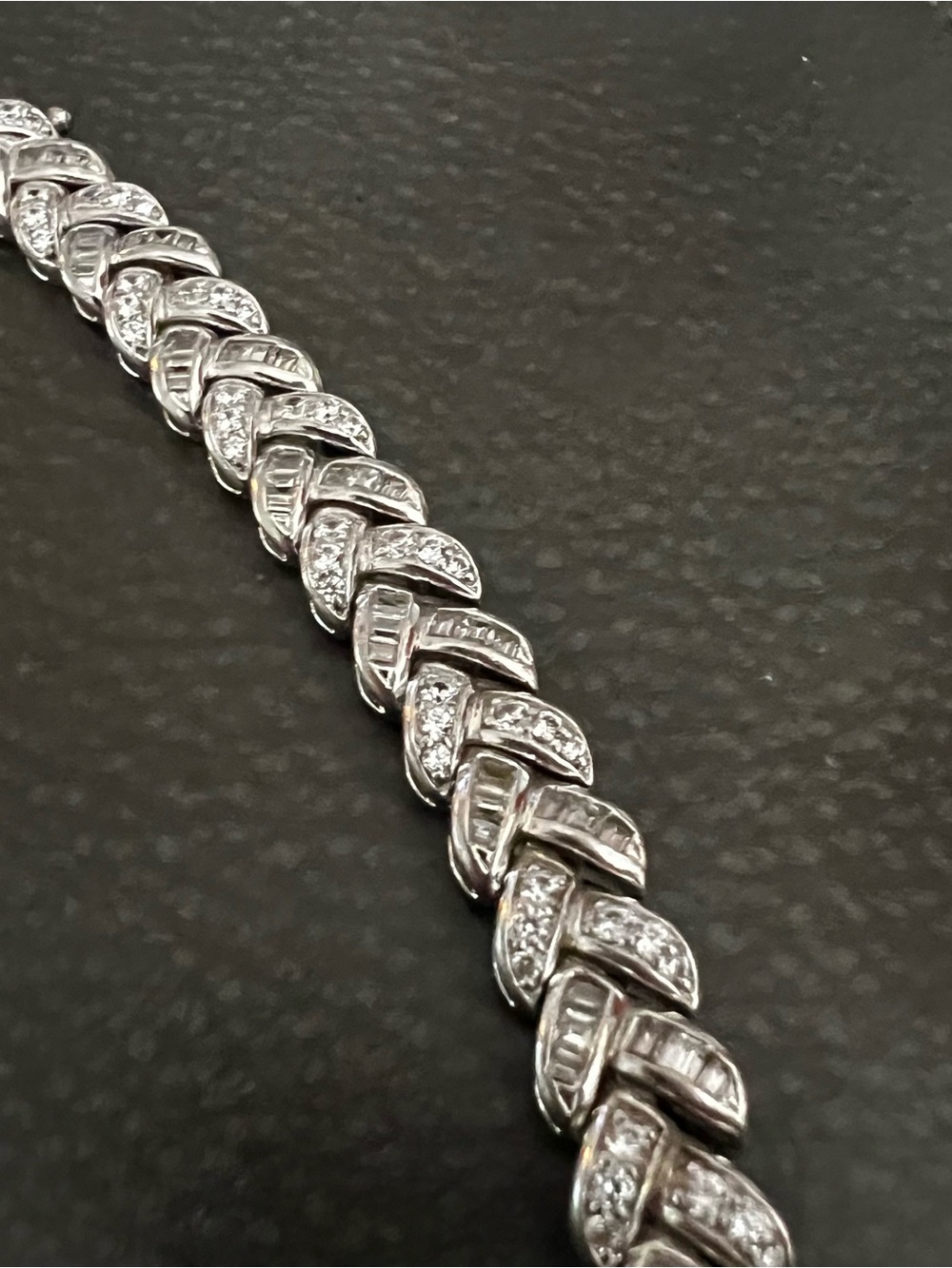 Sterling Silver Pave Link Bracelet - Silver 19.2g 7.5